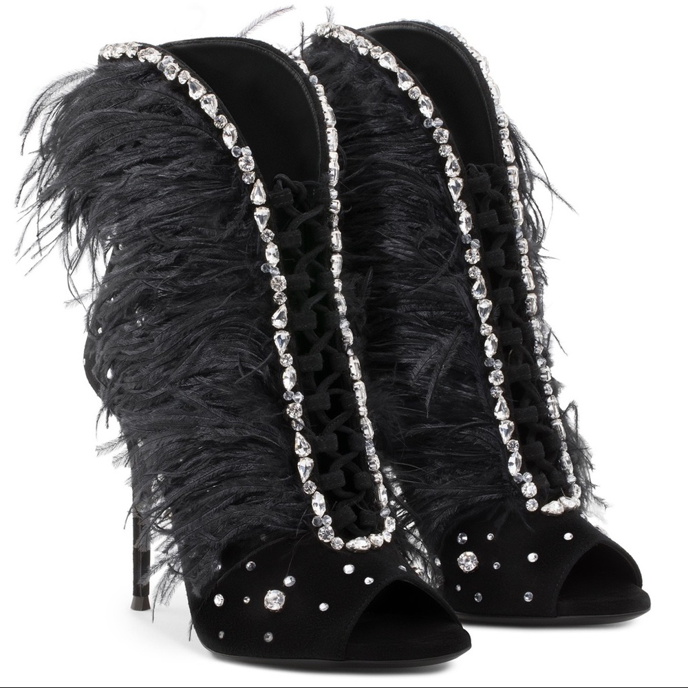 giuseppe zanotti NIB feathers & crystals (black) - Picture 5 of 13